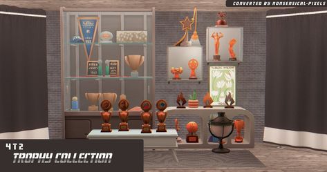 500 followers gift: 4t2 trophy collection... : pt 19 stan account Sims Tumblr, Trophy Cabinets, Trophy Collection, Jersey Display, My Sims, 500 Followers, Sweet Escape, Sims 4 Houses, The Sims4