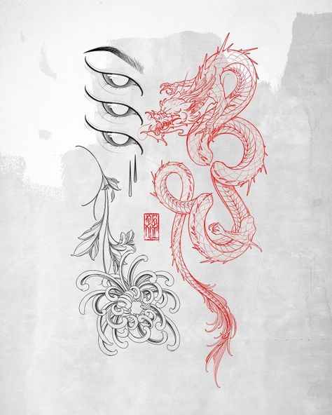 Tattoo Japonais, Dragon Tattoo Drawing, Dragon Tattoo Art, Japan Tattoo Design, Intricate Tattoo, Red Ink Tattoos, Asian Tattoos, Dragon Tattoo Designs, Japan Tattoo