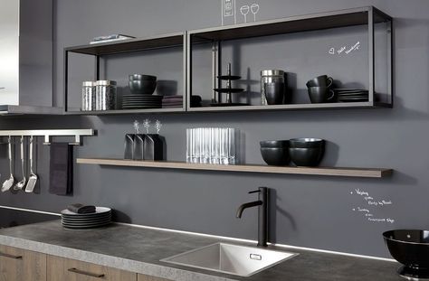 Our kitchen shelves are beyond storage; they're an essential part of your culinary experience. Choose from a wide range of designs, materials, and tailored options to curate a kitchen that embodies your individual style. Minimal Industrial Kitchen, Kitchen Metal Shelves, Kitchen Shelves Industrial, Metal Shelves Kitchen, Metal Kitchen Shelves, Modern Kitchen Shelves, Industrial Kitchen Shelves, Shelves Industrial, Tiny Kitchen Design