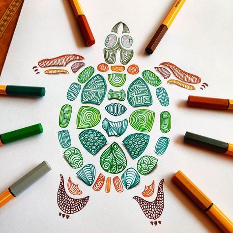 Pen Art Doodle, Life Is Difficult, Doodle Journal, Markers Drawing, Fineliner Art, Turtle Drawing, Zen Doodle Art, Mandala Art Lesson, Crayon Art