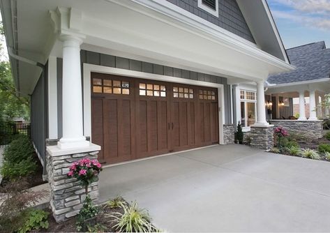 3 Ways It Pays to Get a New Garage Door - Bob Vila Faux Wood Garage Door, Garage Door Colors, Double Garage Door, Garage Door House, Garage Door Replacement, Garage Door Panels, Wooden Garage Doors, Carriage House Garage, Wood Garage