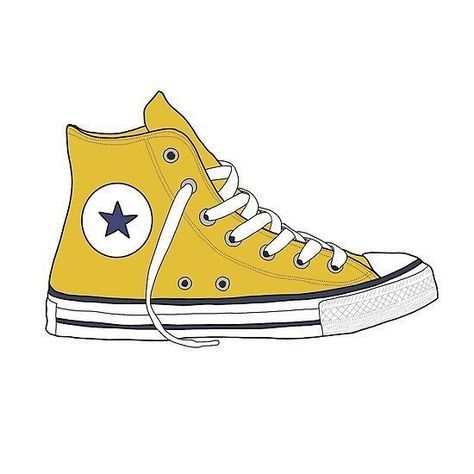 All Star Yellow, Converse Drawing, Drawing Cool, Yellow Converse, Iphone Stickers, Tumblr Stickers, Sneaker Art, Shoes Drawing