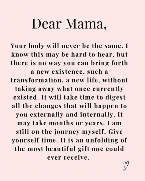 From the vault of countless photos we took at the hospital 🕊️ And words from my book I am writing on motherhood💕 Dear Mama, Your body will never be the same. I know this may be hard to hear, but there is no way you can bring forth a new existence, such a transformation, a new life, without taking away what once currently existed. It will take time to digest all the changes that will happen to you externally and internally. It may take months or years. I am still on the journey myself. Give... Dear Mama, Morning Prayer Quotes, At The Hospital, Never Be The Same, Morning Prayers, The Vault, Write To Me, Prayer Quotes, Mom Quotes