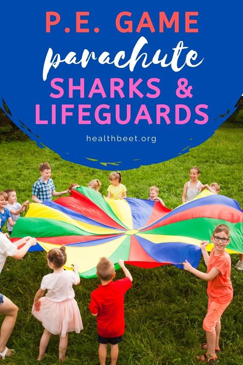 Sharks And Lifeguards Game, Fun Pe Activities For Kids, Ocean Themed Pe Games, Pe Ideas For Kindergarten, Shark Week Games For Kids, Under The Sea Physical Activities, Pe Kindergarten Games, Phys Ed Games Elementary, Parachute Games For Preschoolers