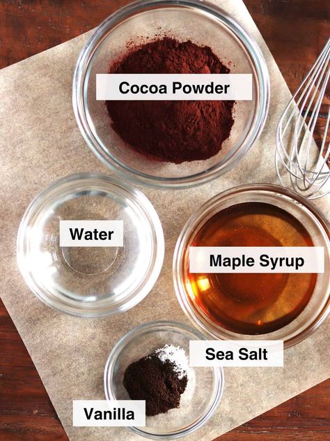 2-Minute Chocolate Sauce - One Happy Dish Paleo Chocolate Sauce, Healthy Chocolate Sauce Recipe, Diy Chocolate Sauce, Healthy Chocolate Sauce, Chocolate Syrup Recipes, Homemade Chocolate Syrup, Homemade Chocolate Sauce, Chocolate Sauce Recipes, Homemade Dark Chocolate