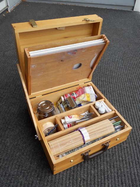 Art Supply Box, Pochade Box, Travel Art Kit, Art Studio Organization, Art Supplies Storage, Artist Supplies, Art Easel, Workshop Organization, Art Storage