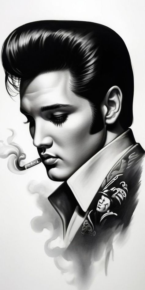 Elvis Presley Tattoos, Elvis Presley Tattoo, For Her Tattoo, Model Sleeves, Dtf Images, Elvis Tattoo, Tupac Art, Her Tattoo, Celebrity Art Portraits