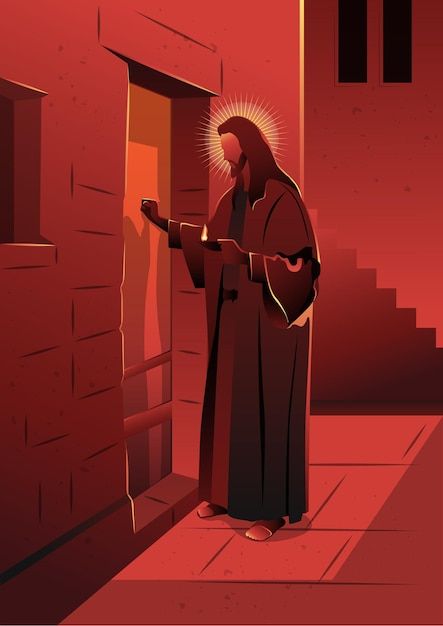 Vector an illustration of jesus knocking... | Premium Vector #Freepik #vector #house-door #door #house #bible Jesus Knocking On The Door, Vector House, Door House, Door Images, House Door, Christian Posters, Psd Icon, Vector Photo, Image Collection