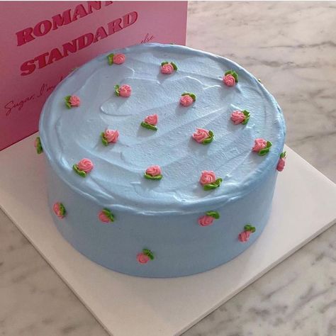 Light Blue Cake, Minimalistic Cakes, Tårta Design, Bento Cakes, Pastel Cakes, Simple Cake Designs, Mini Cakes Birthday, Birthday Inspo, Food Party