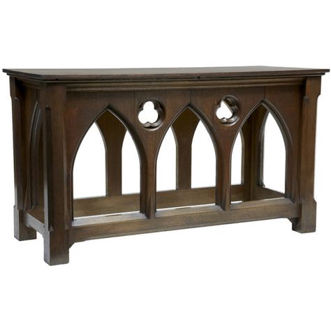 Oak Gothic Revival Altar/Serving Table 1880 England. 35.04"H x 61.81"W x 25.59"D. Miniature Woodworking, Iranian Restaurant, Gothic Revival Furniture, Church Design Architecture, Oak Windows, Pallet Tv Stands, Interior Design History, Inside A House, Church Furniture