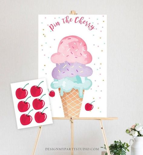 Editable Pin the Cherry on The Ice Cream Game Ice Cream Birthday Game Summer Cone Decor Instant Download Printable Digital Corjl 0243 Ice Cream Party Games, Ice Cream Birthday Party Theme, Ice Cream Games, Ice Cream Birthday Party, Ice Cream Theme, Ice Cream Birthday, Ice Cream Party, Birthday Games, 4th Birthday Parties