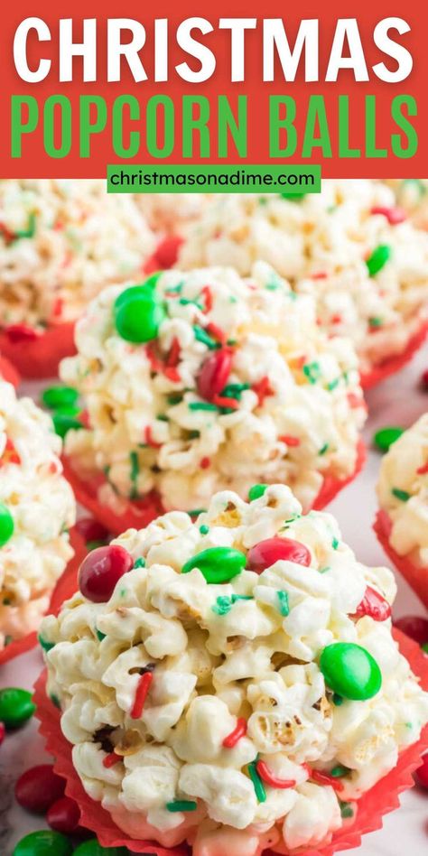 Christmas Popcorn Balls, Christmas Popcorn Recipes, White Chocolate Christmas, Popcorn Balls Recipe, Marshmallow Popcorn, How To Make Popcorn, Christmas Popcorn, Popcorn Balls, Easy Christmas Treats