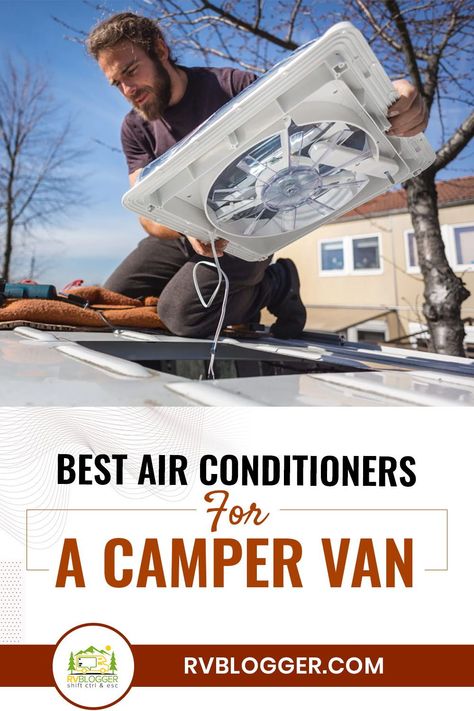 The best camper van air conditioners will be able to cool down your living area on hot days. You’ll find various types of camper A/C units. What’s important is that you choose an air conditioning unit based on your needs (like whether or not it can run off of battery power) and how much you’re willing to spend. Camper Van Air Conditioning, Van Air Conditioner, Van Conversion Air Conditioner, Camper Air Conditioner, Rv House, Bus Build, Best Camper, Dream Camper, Minivan Camper Conversion