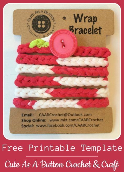 T-Shirt Yarn Wrap Bracelet (Tutorial & Free Template) - Cute As A Button Crochet & Craft Crochet Wrap Bracelet, Wrap Bracelet Tutorial, Crochet Throws, Yarn Bracelets, Making Bracelets With Beads, Loom Craft, Crochet T Shirts, Crochet Chain, Fabric Bracelets