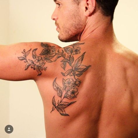 Shoulders Tattoo For Men, Flower Shoulder Tattoo Men, Mens Botanical Tattoo, Shoulder Cap Tattoo Men, Men’s Flower Tattoo, Shoulder Blade Tattoo Men, Mens Flower Sleeve Tattoo, Back Shoulder Tattoo Men, Shoulder Tats Men