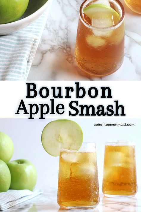 Apple Whiskey Drinks Cocktail Recipes, Apple Cider Bourbon Smash, Fall Bourbon Punch, Apple Bourbon Cocktail, Apple Juice Cocktail, Giggle Water, Apple Juice Drinks, Bourbon Drink, Apple Whiskey