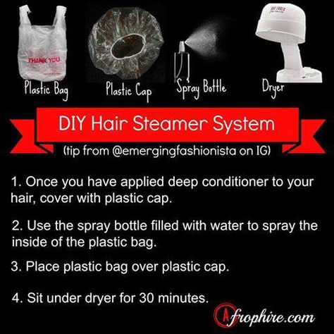 Can't afford it.....improvise :) Diy Hair Steamer, Hairstyling Tips, Transitioning Hair, Hair Recipes, Hair Steamer, Hair Steaming, Hair Steamers, Natural Hair Regimen, Low Porosity Hair Products