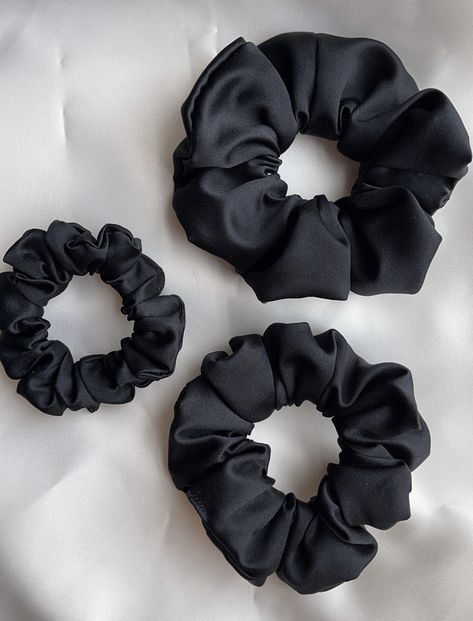 Black Satin Scrunchie, Black Tie Hairstyle, Bridesmaid Scrunchie, Ballerina Party Favors, Bachelorette Party Hair, Black Scrunchies, Black Scrunchie, Bachelorette Party Gift, Diy Birthday Gifts For Friends