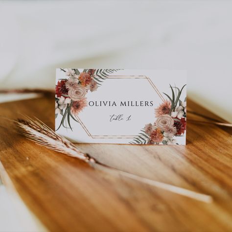 Autumn Wedding Name Place Cards, Rustic Terracotta Wedding, Place Cards Template, 21 Diner, Terracotta Wedding, Wedding Name Cards, Wedding Place Card, Name Place Cards, Place Card Template