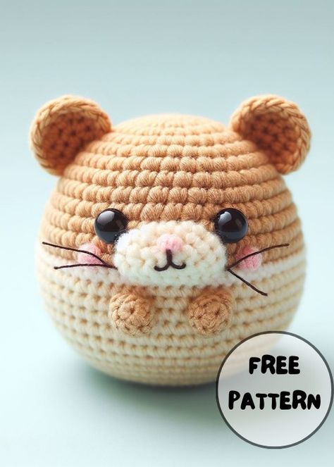 Crochet Hamster Amigurumi Crochet Figures Free Pattern, Easy Animal Crochet Patterns Free, Hamster Crochet Pattern Free, Crochet Hamster Pattern Free, Kawaii Crochet Pattern Free, Hamster Crochet Pattern, Hamster Crochet, Crochet Hamster, Easy Crochet Amigurumi