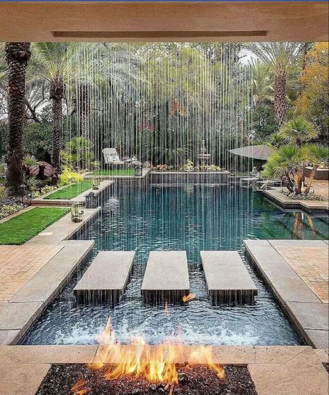 Pool Landscape, Pool Water Features, Pool Landscape Design, Cool Swimming Pools, Waterfall Features, Pool Waterfall, Landscape Designs, Backyard Inspiration, Swimming Pool Designs