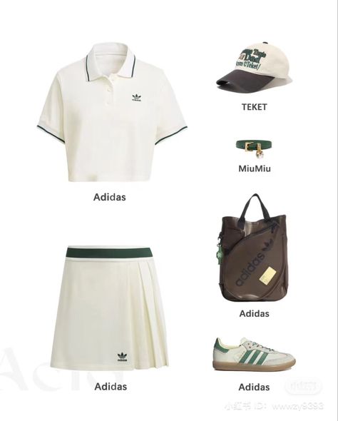 Sporty Luxe Outfits, Modest Tennis Outfit, Old Money Sport Outfit, Luxe Sportswear, Adidas Tennis Outfit, Tennis Dress Outfit, Modest Activewear, Tennis Outfits, Lookbook Inspiration