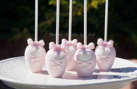 Ballet shoes cake pops Nutcracker Ballet Cake, Ballet Cake Pops, Medium Long Layers, Ballerina Cake Pops, Nutcracker Ballet Birthday Party, Ballet Cake, Christmas Catering, Shoe Cupcakes, Cake Push Pops