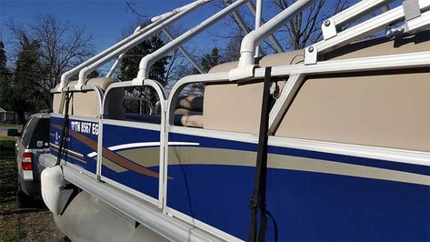 How to Make a Homemade Pontoon Boat Cover Support System Homemade Pontoon Boat, Diy Pontoon Boat, Diy Pontoon, Deck Covering, Pontoon Anchor, Boat Cover Support, Boat Canopy, Boat Upgrades, Pontoon Boat Covers