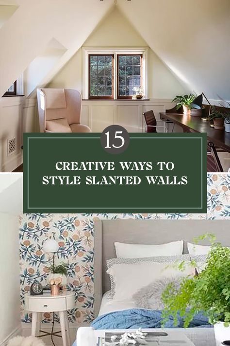 Are slanted walls giving you a decorating headache? Don't worry! Here are 15 creative ideas to make the most of those tricky angles in your bedroom. Use fun geometric-shaped rugs to add dimension and brighten up the space. Stick to vibrant wallpapers that will bring life to your slanted wall while utilizing clever shelving solutions. Discover fresh decor tricks that make your room feel more spacious and inviting. Let's transform your living space into a cozy retreat that flaunts every unique angle! Turn Bonus Room Into Bedroom, Gabled Room Ideas, Angled Wall Shelving, Slanted Wall Bedroom Decor, Angled Living Room Wall, Small Room Vaulted Ceiling, Bonus Room Ceiling Ideas, Slanted Ceiling Office Ideas, Open Bonus Room Ideas Upstairs