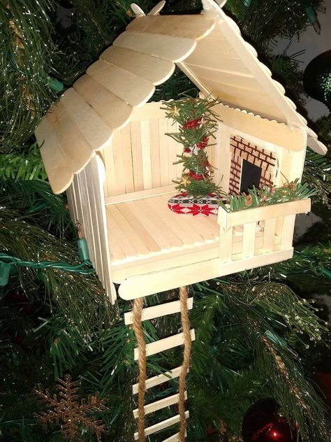 Diy Elf Furniture, Diy Elf House, Elf On The Shelf House Diy, Elf House Diy, Elf On Shelf Notes, Popsicle House, Elf Stuff, Popsicle Stick Houses, Elf Ideas Easy