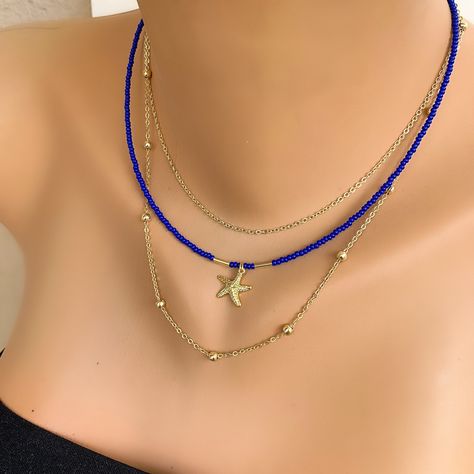 Women Simple Multi Layer Gold Plated Chain Pendant Choker Necklace Jewelry Gold Plated Multi Layer Starfish necklace, Beaded Gift for Her by NalansJewellery on Etsy Antique Silver Necklace, Pendant Choker Necklace, Hand Necklace, Pendant Choker, Starfish Necklace, Multi Layer Necklace, Gold Jewelry Necklace, Necklace Beaded, Layered Jewelry