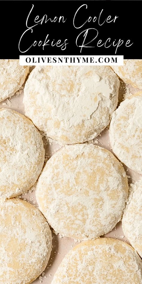 These lemon cooler cookies are buttery, melt in your mouth cookies bursting with sweet, tart and zesty lemon flavor. Make these lemon cookies with powdered sugar for an extra layer of sweetness. Lemon Coolers Cookies Recipe, Lemon Cooler Cookies, Cookies With Powdered Sugar, Lemon Lavender Cookies, Melt In Your Mouth Cookies, Recipe Using Lemons, Sunshine Cookies, 2 Ingredient Desserts, Oatmeal No Bake Cookies