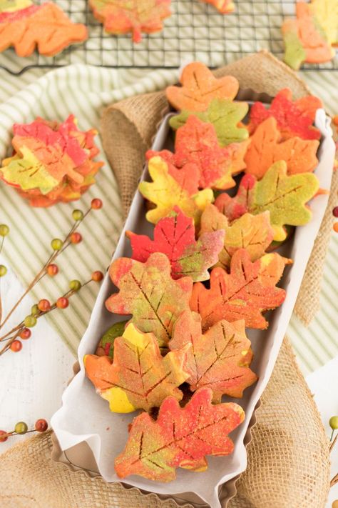 These Fall Leaf Cut Out Cookies are a fun way to celebrate the coming of fall. Colorful cookie dough and sanding sugar makes these a pretty cookie to enjoy all Fall season.#delicious#falltreat#pretty#cookies#party Unique Thanksgiving Desserts, Sanding Sugar, Perfect Sugar Cookies, Thanksgiving Desserts Easy, Leaf Cookies, Unique Thanksgiving, Thanksgiving Cookies, Slow Cooker Desserts, Cookies Cake