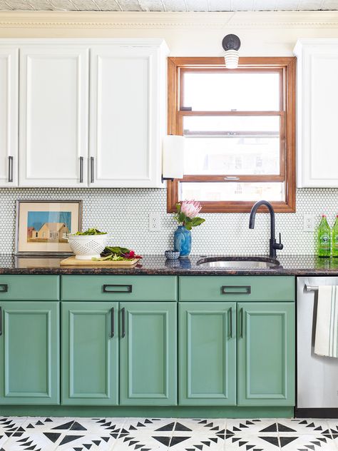 These budget kitchen remodel ideas prove you don't have to spend a lot to make a dramatic improvement. Whether you want to renovate a small space or add function to a galley kitchen, these affordable updates will help you get a kitchen you love. #budgetkitchenideas #greencabinets #kitchenisland #kitchenfloorideas #bhg Chalk Paint Kitchen, Paint Christmas, Bold Kitchen, Galley Kitchen Remodel, Black Granite Countertops, Classic White Kitchen, Budget Kitchen Remodel, Kitchen Diy Makeover, Green Kitchen Cabinets