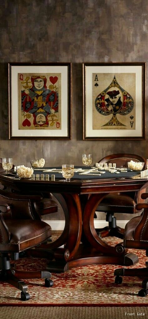 Poker table for a Man Cave Game Table And Chairs, Man Cave Room, Poker Room, Game Table, Photo Vintage, Game Room Decor, Basement Ideas, Basement Remodeling, Finishing Basement