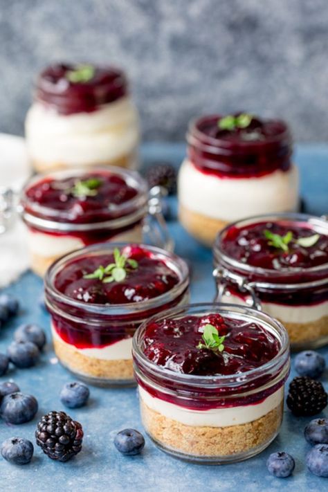 Individual Berry No Bake Cheesecakes - My Recipe Magic #desserts #dessertfoodrecipes #sweets January Desserts, Cheesecake Designs, Magic Desserts, Bolo Aesthetic, Dessert Parfaits, Charcuterie Dessert, Dessert Jar, Mason Jar Cheesecake, No Bake Cheesecakes