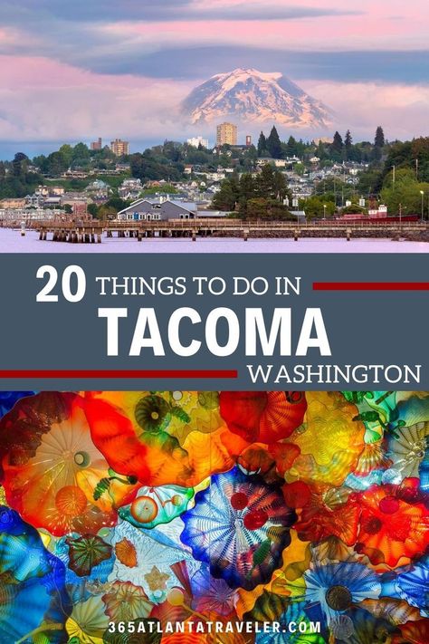 Tacoma, Washington is filled with museums, restaurants, world-renowned glass art, wildlife, parks, and lots of outdoor activities -- both on land and the water. There is no shortage of things to do, both indoors and outdoors, no matter the season. Here are 20 of our favorite things to do in Tacoma that we know you'll love. Washington Things To Do, Washington Vacation, Date Activities, Washington Travel, Tacoma Washington, Washington Park, San Juan Islands, Family Road Trips, Travel Outdoors