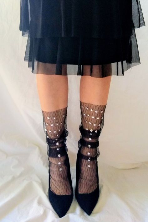 Transparent Socks Outfit, Tulle Socks Outfit, Black Sheer Tights, Crystal Socks, Transparent Socks, Tulle Socks, Sparkle Socks, Beautiful Ball Gowns, Socks Outfit