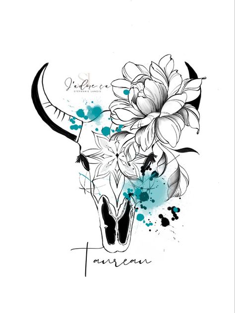 Pretty Cow Skull Tattoo, Girly Bull Skull Tattoo, Upper Arm Tattoo Women Half Sleeves, Western Flower Tattoos For Women, Longhorn Flower Tattoo, Half Bull Half Flower Tattoo, Long Horn Skull Tattoo For Women, Western Themed Tattoos For Women, Bull Head Tattoo Women