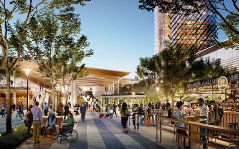 Gallery of Perkins&Will Transform Sacramento Valley Train Station into Regenerative Master Plan - 3 Plaza Design, Train Station Architecture, Urban Village, Street Mall, Commercial Complex, Mall Design, Commercial Street, Pedestrian Street, Global Village