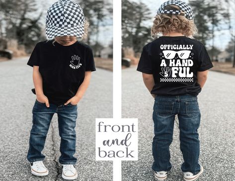 5th birthday shirt boy, officially a handful, 5th birthday, five year old boy shirt, handful shirt, boy birthday shirt, 5th birthday boy by JADEandPAIIGE on Etsy 5th Bday Party Ideas Boys, Officially A Handful 5th Birthday, 5th Birthday Ideas For Boys, 5th Birthday Shirt, Boy Birthday Shirt, 5th Birthday Boys, Boy Birthday Decorations, Body Suit With Shorts, Birthday Boy Shirts