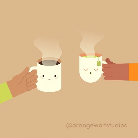 Coffee or Tea? on Behance Tea Animation, Productivity Illustration, Coffee Animation, Coffee Animated, Tea Gif, Tea Morning, Animation Character Design, Character Design Illustration, Coffee Gif