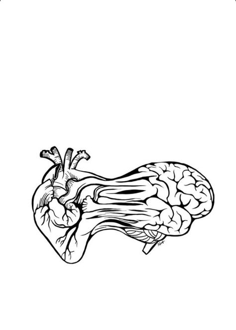 Brain And Heart Drawing, Positive Tattoos, Alchemy Tattoo, Poetry Design, Brain Tattoo, Heart And Brain, 심플한 그림, Denim Embroidery, Tattoo Style Drawings