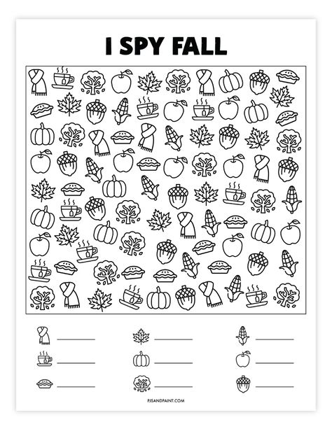 I Spy Fall Printables For Kids Free, Fall I Spy, Halloween Ispy Printable Free, I Spy Thanksgiving, Spy Games For Kids, Apple Template, Printable Mazes, Free Thanksgiving Printables, Fall Words