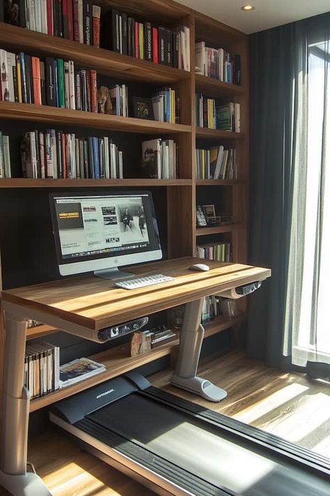 28 Home Office Ideas That You Should Try - Drop By My Home Hide Monitor On Desk, Hide Monitor, Monitor On Desk, Home Office Dark, Organize Office Space, Small Office Space, Staircase Decor Ideas, Small Gallery Wall, Feminine Home Offices