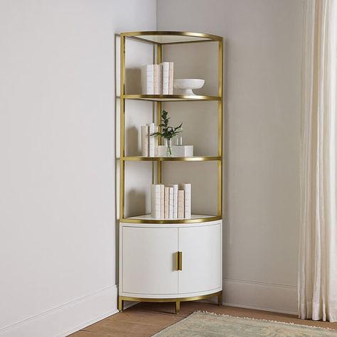 The Best Corner Cabinets to Create More Storage Without Taking Up a Lot of Space | Apartment Therapy Corner Console, Decoration Hall, Corner Cabinets, European Hinges, Corner Storage Cabinet, Tall Shelves, Antique Brass Frame, Office Bookcase, Space Apartments