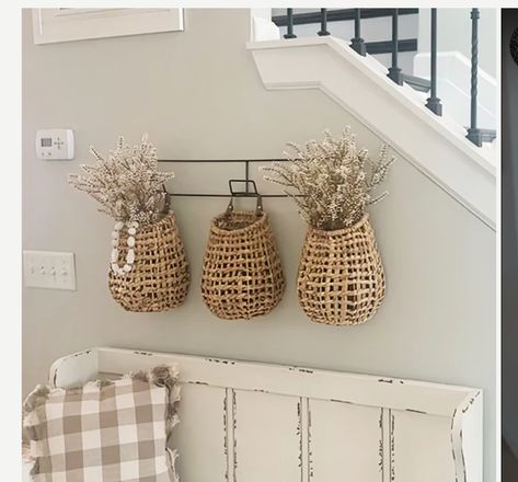 Boho Baskets On Wall, Basket On Wall, Mora Clock, Boho Baskets, Basket Decor, Island Bar, Wall Baskets, Decor Steals, Hanging Rack