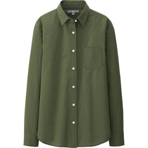 UNIQLO Extra Fine Cotton Broadcloth Long Sleeve Shirt ($7.43) ❤ liked on Polyvore featuring tops, shirts, olive, uniqlo, longsleeve shirts, cotton shirts, army green long sleeve shirt and olive shirt Military Green Shirt, Uniqlo Shirt, Olive Green Top, Olive Shirt, Green Long Sleeve Shirt, Green Long Sleeve, Green Top, Military Green, Uniqlo