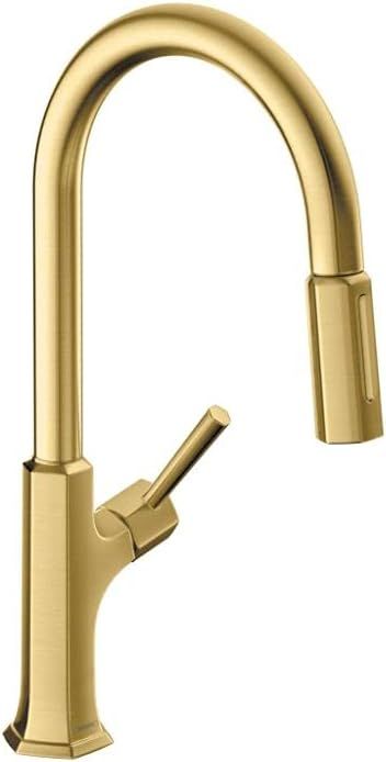 hansgrohe Locarno High Arc Kitchen Faucet 1-Handle 17-inch Tall Pull Down Sprayer in Brushed Gold Optic, 04827250 - - Amazon.com High Arc Kitchen Faucet, Glamorous Interiors, Pull Down Kitchen Faucet, Art Deco Movement, Kitchen Installation, Clean Sink, Usa Products, Faucet Handles, Kitchen Sink Faucets