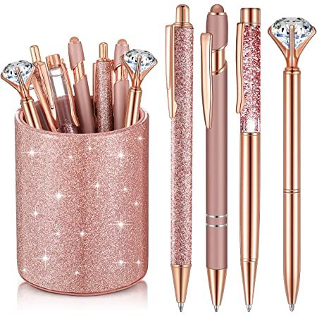 Girl Boss Office Decor, Gold Office Supplies, Rose Gold Office, Office Christmas Gifts, Rose Gold Pen, Bling Gifts, Gold Office, Gold Desk, Fancy Pens